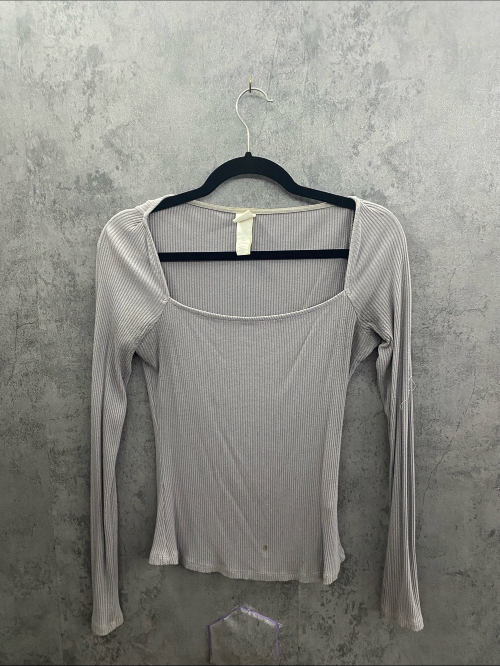 H&M Light Gray Ribbed Square-Neck Long Sleeve Top